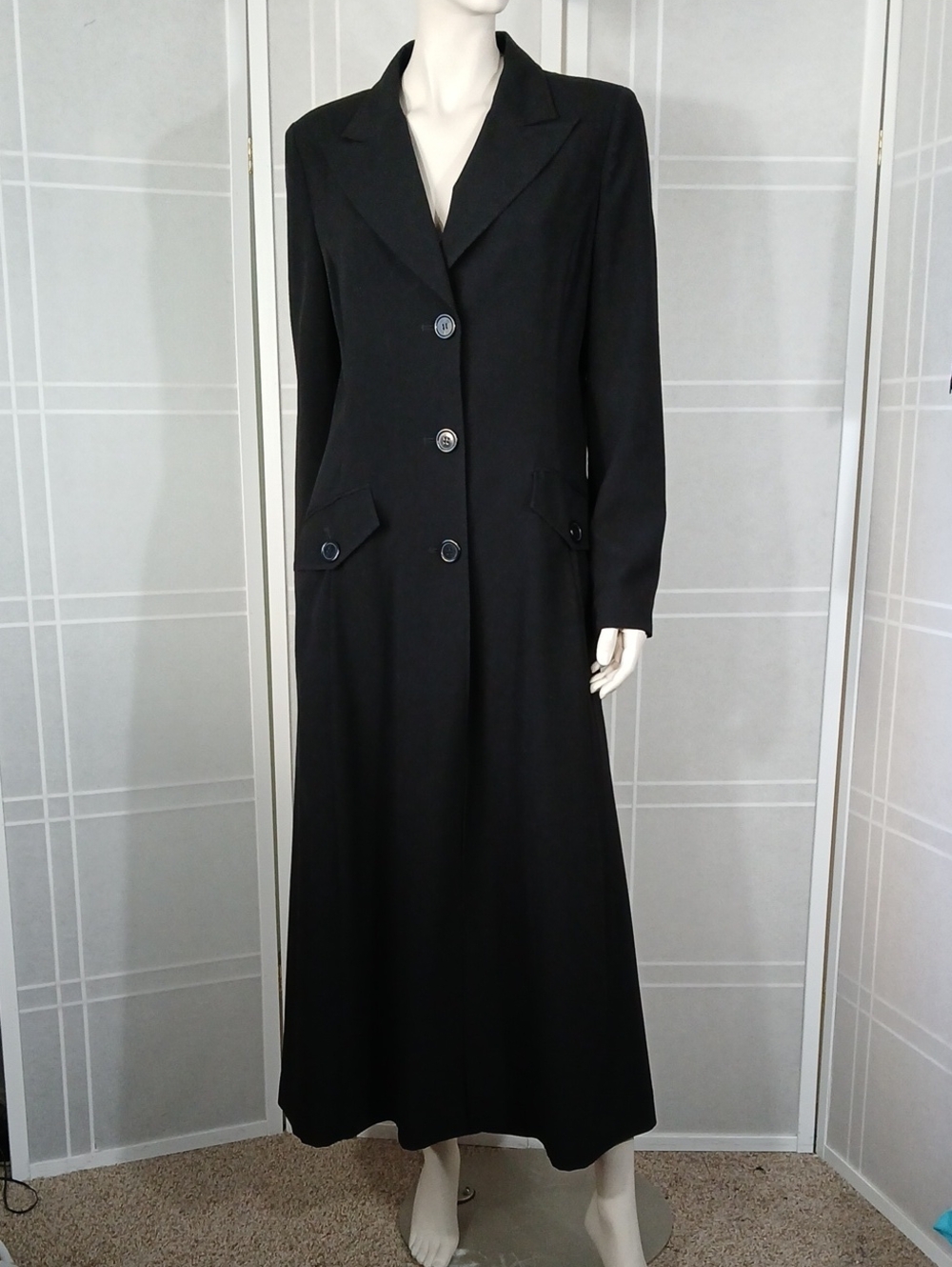 Black Maxi Coat-Dress Double-breasted Lined 14